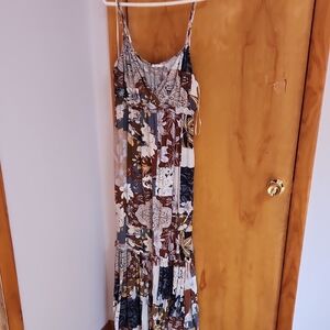 Floral Patchwork Maxi Dress - Brown and Cream